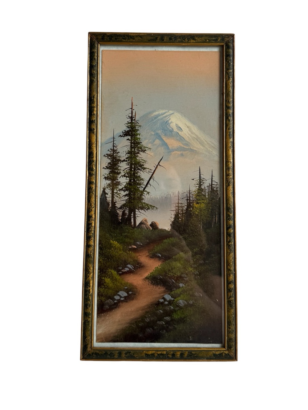 Vintage Painting Pacific Northwest Mountain Original Oil Framed Wall Art Tree